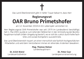 Traueranzeige von Bruno Primetshofer von OÖNachrichten