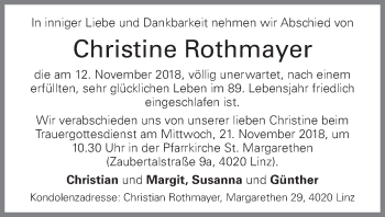 Traueranzeige von Christine Rothmayer von OÖNachrichten