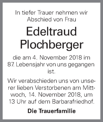 Traueranzeige von Edletraud Plochberger von OÖNachrichten