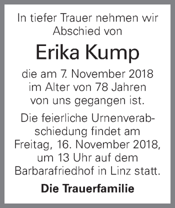 Traueranzeige von Erika Kump von OÖNachrichten