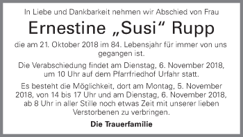 Traueranzeige von Ernestine Rupp von OÖNachrichten