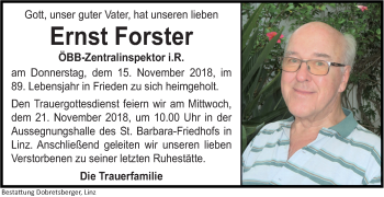 Traueranzeige von Ernst Forster von OÖNachrichten