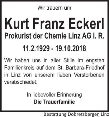 Traueranzeige von Franz Eckerl von OÖNachrichten