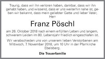 Traueranzeige von Franz Pösch von OÖNachrichten