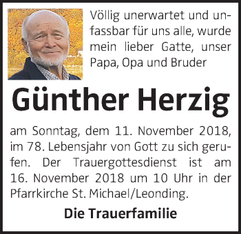 Traueranzeige von Günther Herzig von OÖNachrichten