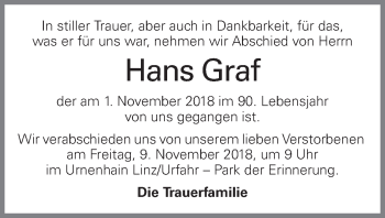 Traueranzeige von Hans Graf von OÖNachrichten