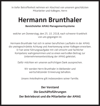 Traueranzeige von Hermann Brunthaler von OÖNachrichten