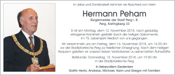 Traueranzeige von Hermann Peham von OÖNachrichten