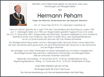 Traueranzeige von Hermann Peham von OÖNachrichten