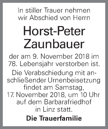 Traueranzeige von Horst-Peter Zaunbauer von OÖNachrichten