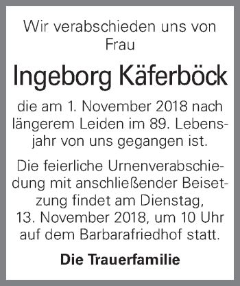 Traueranzeige von Ingeborg Käferböck von OÖNachrichten