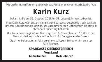 Traueranzeige von Karin Kurz von OÖNachrichten