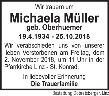 Traueranzeige von Michaela Müller von OÖNachrichten