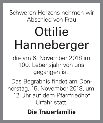 Traueranzeige von Ottilie Hanneberger von OÖNachrichten