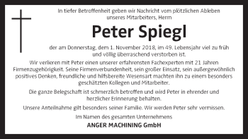 Traueranzeige von Peter Spiegl von OÖNachrichten