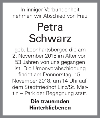 Traueranzeige von Petra Schwarz von OÖNachrichten