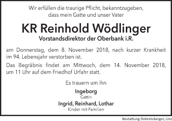 Traueranzeige von Reinhold Wödlinger von OÖNachrichten