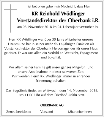 Traueranzeige von Reinhold Wödlinger von OÖNachrichten