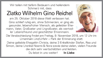 Traueranzeige von Zlatko Wilhelm Gino Reichel von OÖNachrichten