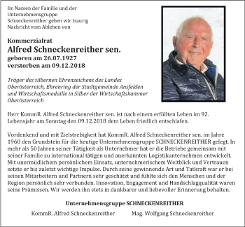 Traueranzeige von Alfred Schneckenreither von OÖNachrichten