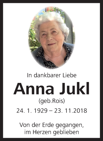 Traueranzeige von Anna Jukl von OÖNachrichten