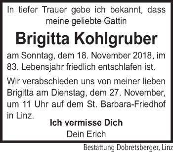 Traueranzeige von Brigitta Kohlgruber von OÖNachrichten