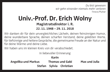 Traueranzeige von Erich Wolny von OÖNachrichten