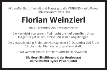 Traueranzeige von Florian Weinzierl von OÖNachrichten