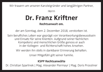 Traueranzeige von Franz Kriftner von OÖNachrichten