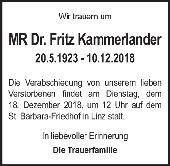 Traueranzeige von Fritz Kammerlander von OÖNachrichten