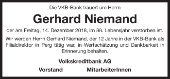 Traueranzeige von Gerhard Niemand von OÖNachrichten