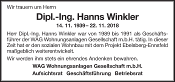 Traueranzeige von Hanns Winkler von OÖNachrichten