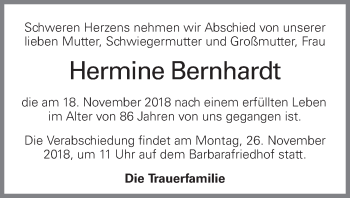 Traueranzeige von Hermine Bernhardt von OÖNachrichten