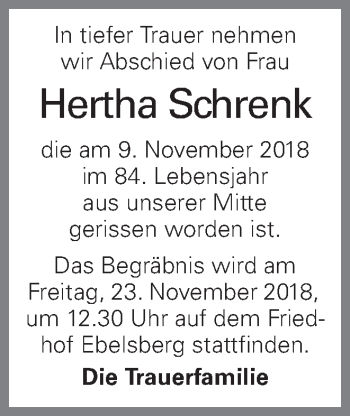 Traueranzeige von Hertha Schrenk von OÖNachrichten