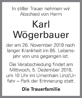 Traueranzeige von Karl Wögerbauer von OÖNachrichten