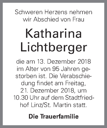 Traueranzeige von Katharina Lichtberger von OÖNachrichten
