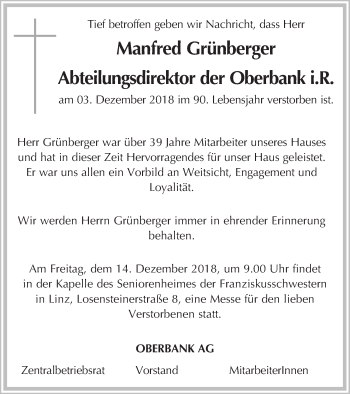 Traueranzeige von Manfred Grünberger von OÖNachrichten