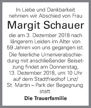 Traueranzeige von Margit Schauer von OÖNachrichten