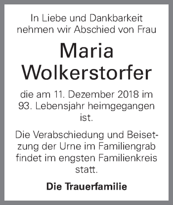 Traueranzeige von Maria Wolkerstorfer von OÖNachrichten