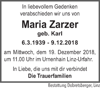 Traueranzeige von Maria Zarzer von OÖNachrichten