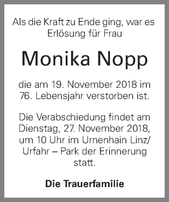 Traueranzeige von Monika Nopp von OÖNachrichten
