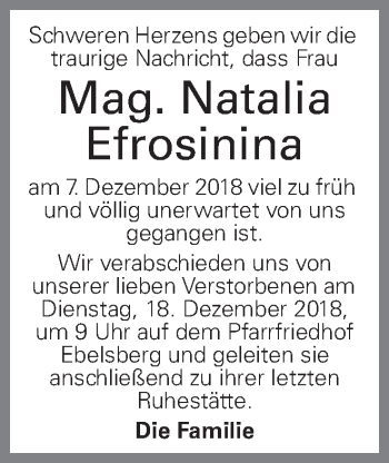 Traueranzeige von Natalia Efrosinina von OÖNachrichten