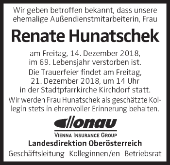 Traueranzeige von Renate Hunatschek von OÖNachrichten