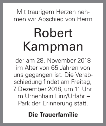 Traueranzeige von Robert Kampman von OÖNachrichten