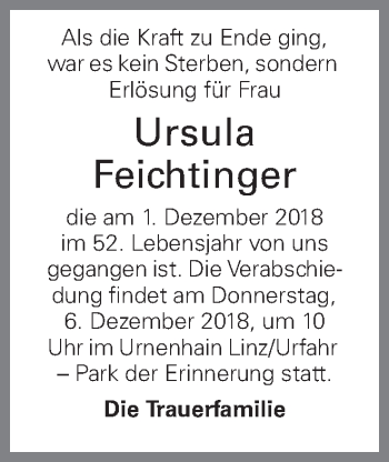 Traueranzeige von Ursula Feichtinger von OÖNachrichten