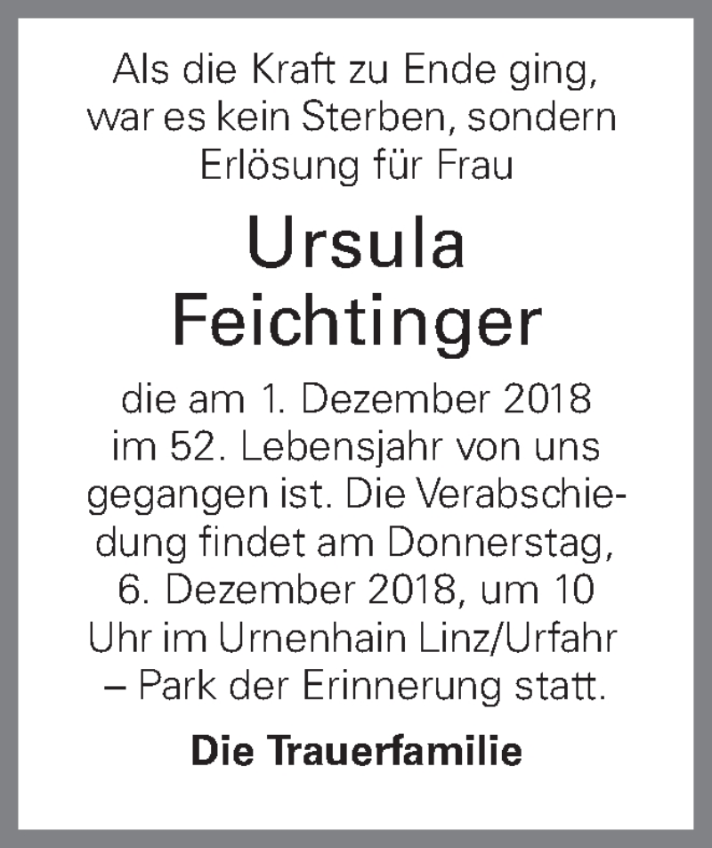 Traueranzeige für Ursula Feichtinger vom 04.12.2018 aus OÖNachrichten