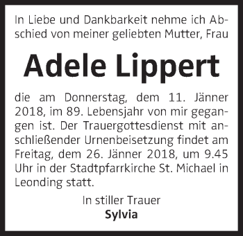 Traueranzeige von Adele Lippert von OÖNachrichten