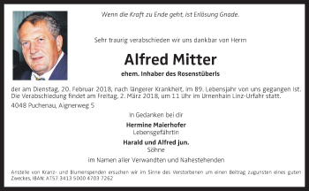 Traueranzeige von Alfred Mitter von OÖNachrichten