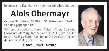 Traueranzeige von Alois Obermayr von OÖNachrichten
