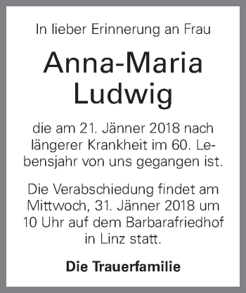 Traueranzeige von Anna-Maria Ludwig von OÖNachrichten